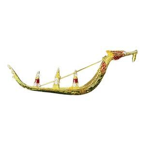 Vintage Thai Suphannahong Royal Barge Brooch Gold Tone Enamel Pin Rhinestones‎
